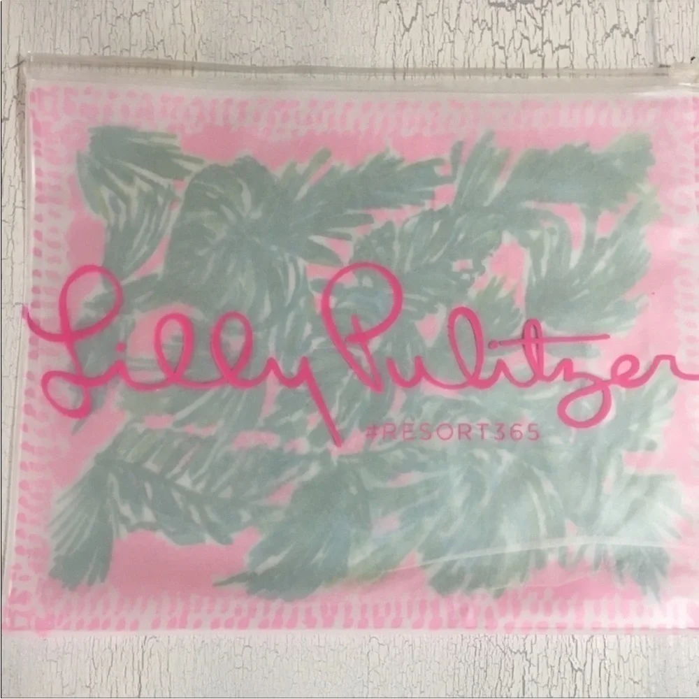 New Lilly Pulitzer Plastic Storage Bag Organizer Zipper Cosmetic Bag Pink Green